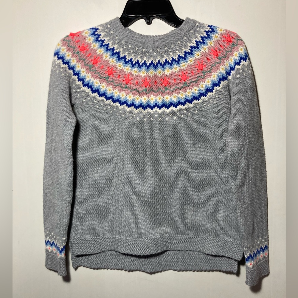 Boden Girls Fair Isle Grey Knitted Crewneck Sweater Multi Color 11-12 YR